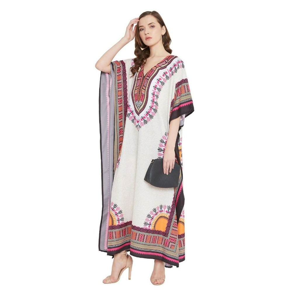 Women Casual Caftan Dress Beige Maxi Cover Up Dresses for Mother Days Gifts - Picture 5 of 8